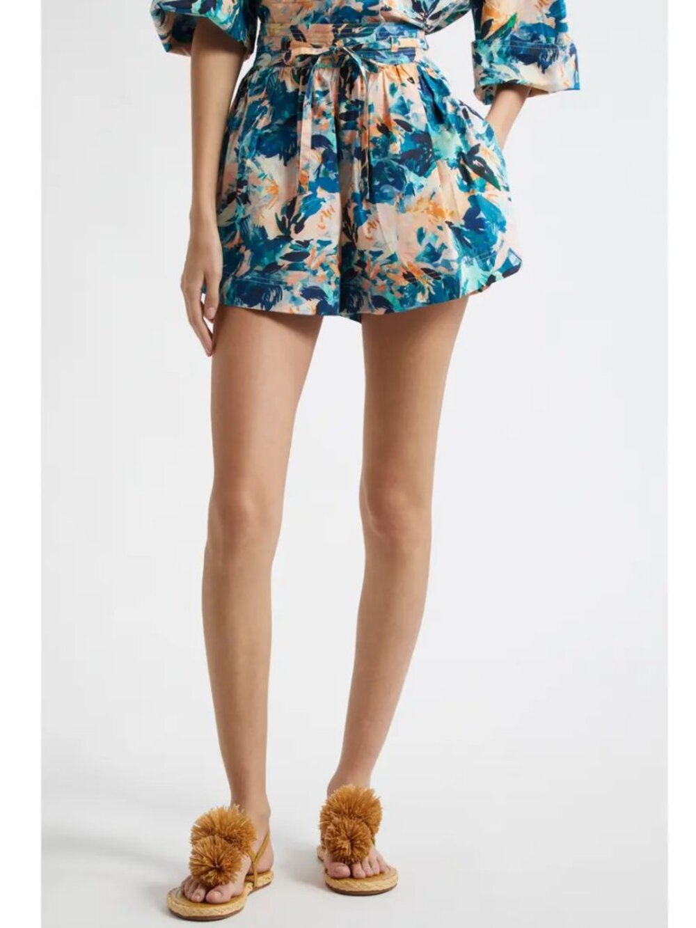 Ulla Johnson 'Rowan' High-Waist Floral Cotton Shorts, Delphinium